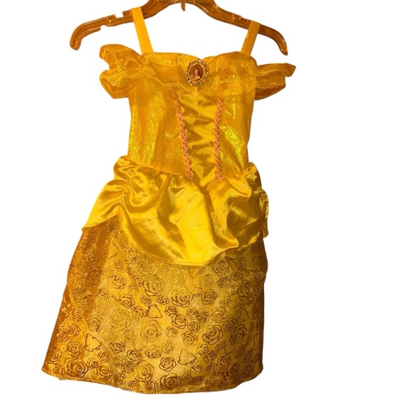 Disney princess beauty and beast Belle yellow glitter costume play dress 4-6X - Picture 1 of 3